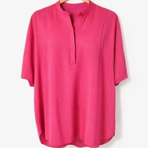 Investments Pink Black Hidden Button Line Blouse Sz Lg